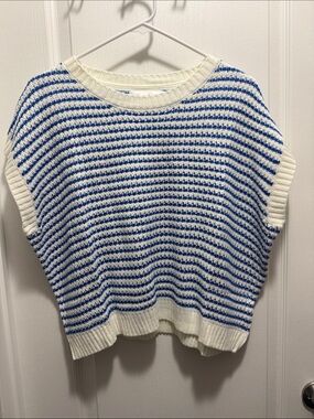 Striped Knit Sweater Top in White and Blue